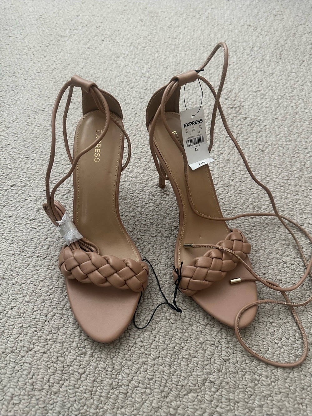 Express Braided Lace-Up Heels in Nude Taupe